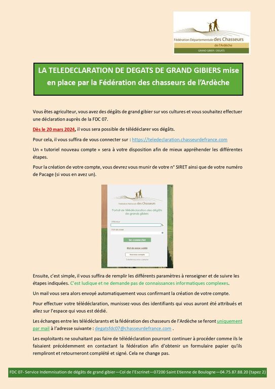 TÉLÉDÉCLARATION DE DÉGÂTS DE GRAND GIBIER